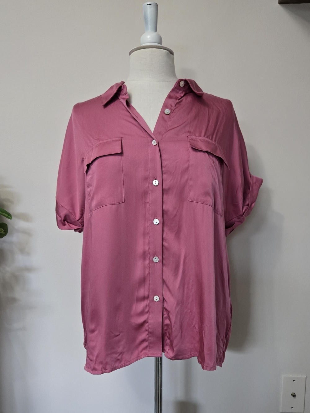 NWT Philosophy Dusty-Pink Button-Down Pocket Blouse